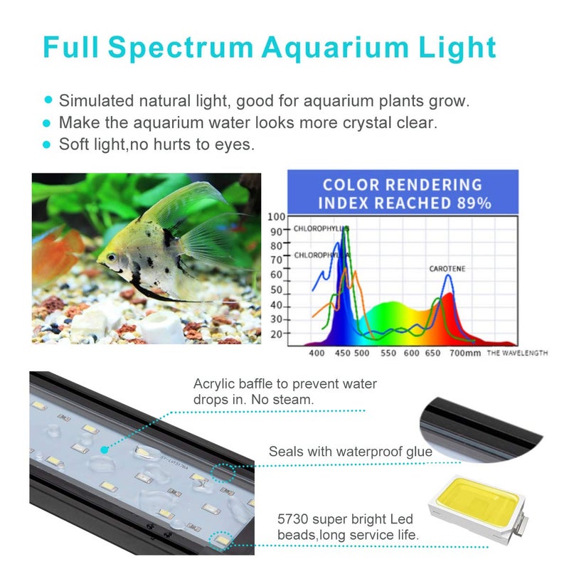hygger 20W Full Spectrum Aquarium Light with Aluminum Alloy Shell Extendable Brackets, White Blue Red LEDs, External Controller, for Freshwater Fish Tank (30-36 inch) - Image 3